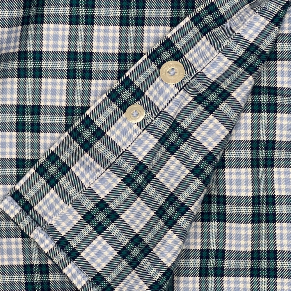 Johnston & Murphy Button Down Shirt Mens Large Teal Blue Plaid Flip Cuff L/S - Picture 7 of 12